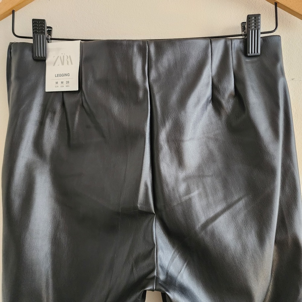 Zara NWT Faux Leather Legging Medium Goth Rocker Biker Winter Glam Stetch Chic - Picture 6 of 8